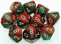 Gemini Polyhedral Green-Red/White Set of Ten d10s